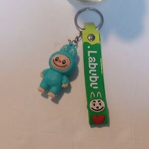 Labubu Figure Keychain Green Hand Strap Plastic